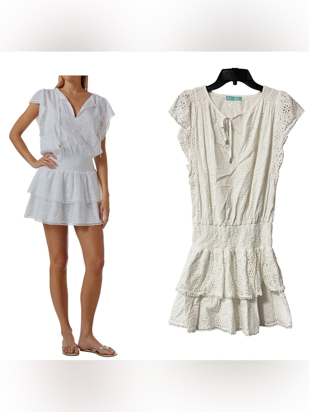 Melissa Odabash Keri Tiered Smock Waist Lace Dress Size Small